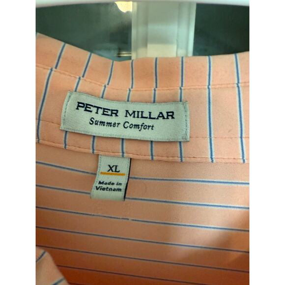 Peter Millar Summer Comfort Mens XL Polo Golf Shirt blue/white Stripe Peach - Picture 4 of 6
